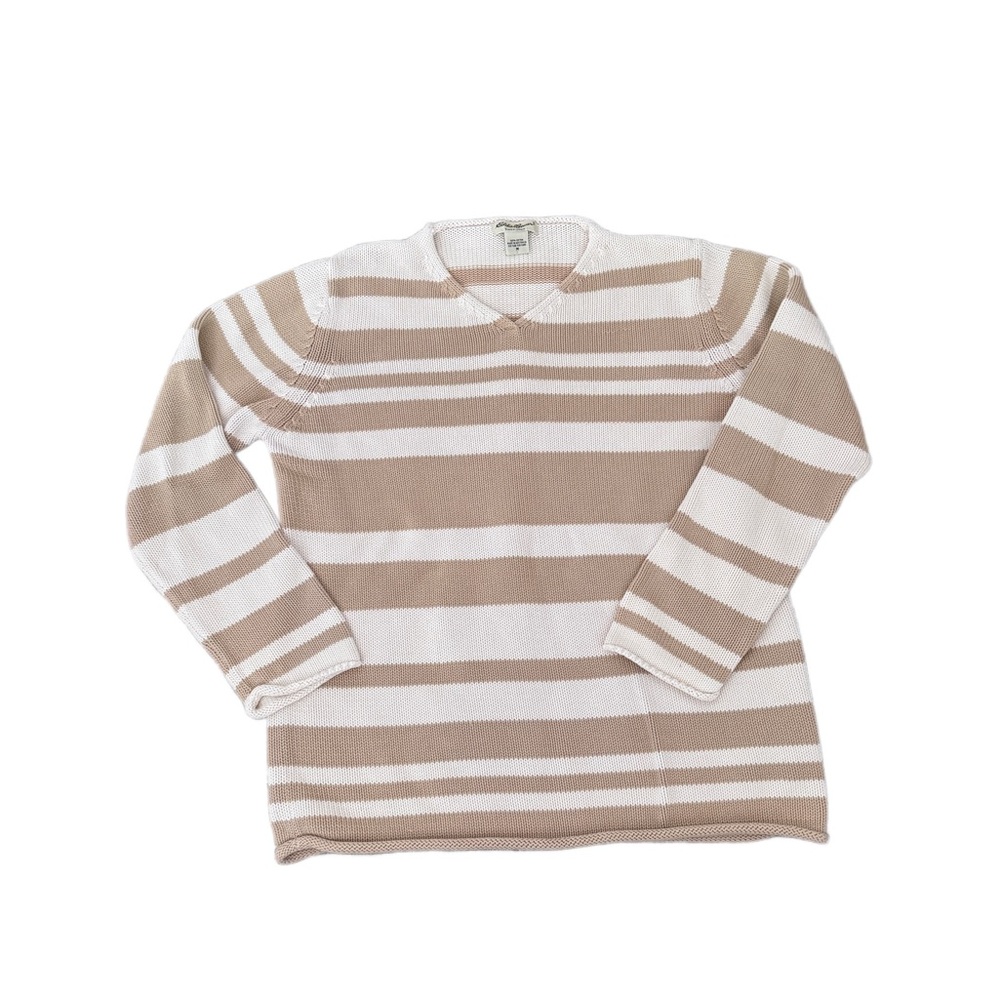 Eddie Bauer Striped White and Tan Sweater